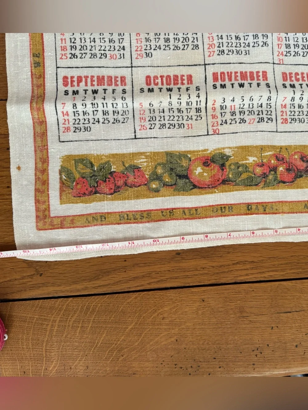 Vintage 1969 Fruit Basket Calendar Tapestry